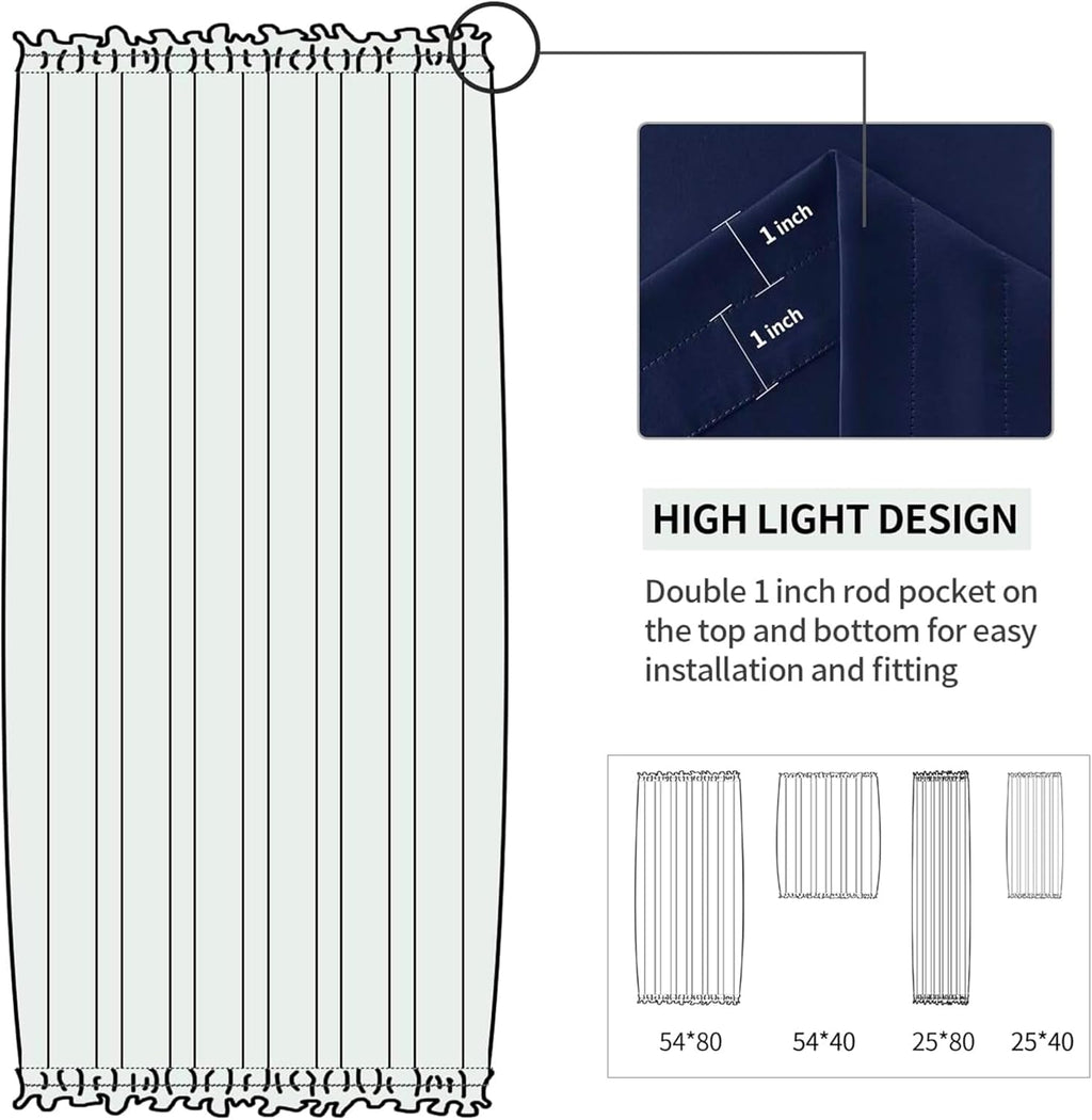 DWCN French Door Curtains Rod Pocket Thermal Blackout Curtain with Glass Window, Kitchen and Patio Door Privacy, 54 X 80 Inches Long, 1 Curtain Panel with Tieback, Navy Blue