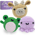 Crochet Kit for Beginners - Knitting Kit for Adults & Kids | Learn to Crochet Animals Frog Octopus Cow with Step-by-Step Video Tutorials