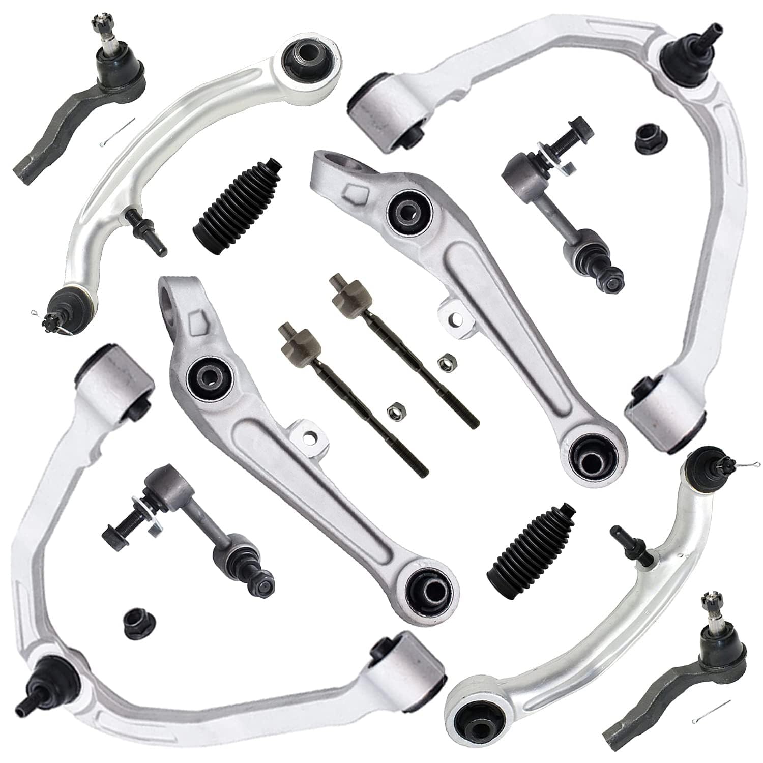 Detroit Axle - 14pc RWD Front End Kit for 2003-2004 INFINITI G35 Nissan 350Z, 2 Upper Control Arms 4 Lower Forward Rearward Cont