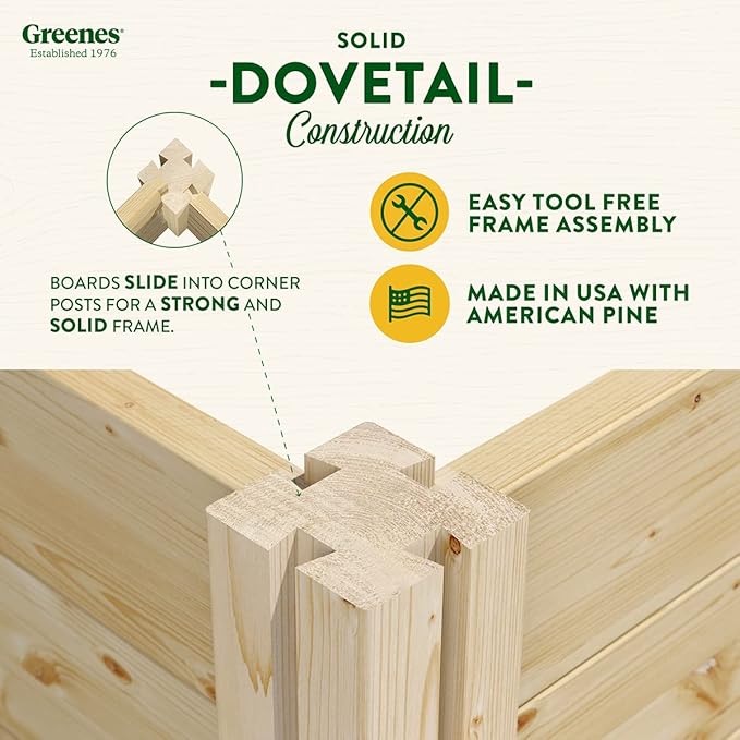 Greenes Fence Original Pine Raised Garden Bed, 4' x 4' x 10.5" - Made in USA with American Pine