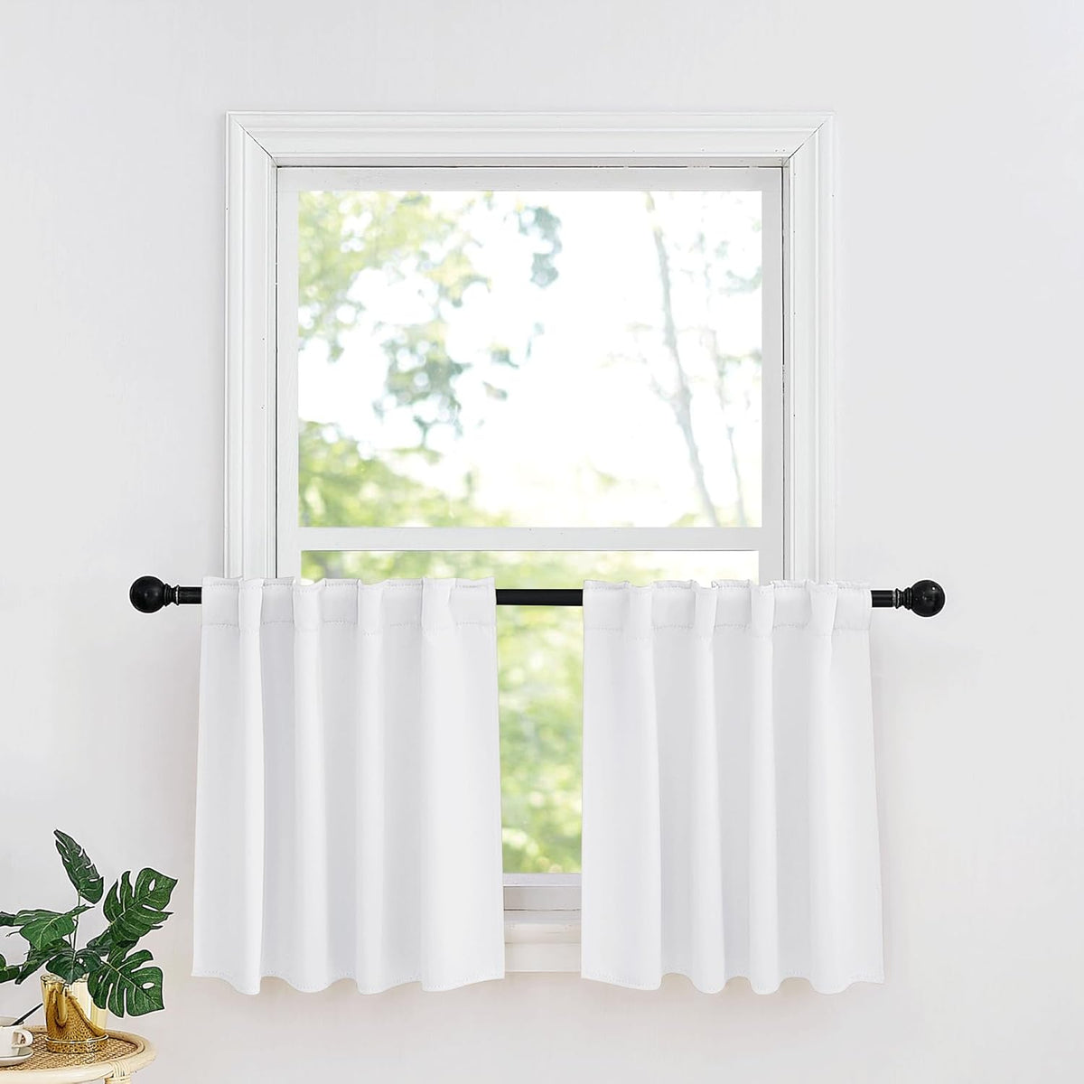 RYB HOME Small Window Curtains - Blackout Insualting Privacy Curtains for Kids Bedroom Kitchen Bathroom Basement Cafe Cabinet Tiers Drapes, 34 Width x 30 Length, 2 Panels, Pure White