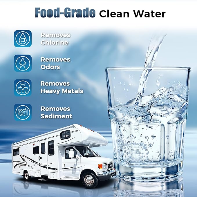 SheeChung RV Water Filter 4 Pack with Flexible Hose Protector, NSF Certified, Inline Hose Water Filter for RV, Boat, Campsite – Reduces Odors, Bad Taste, Chlorine, Rust