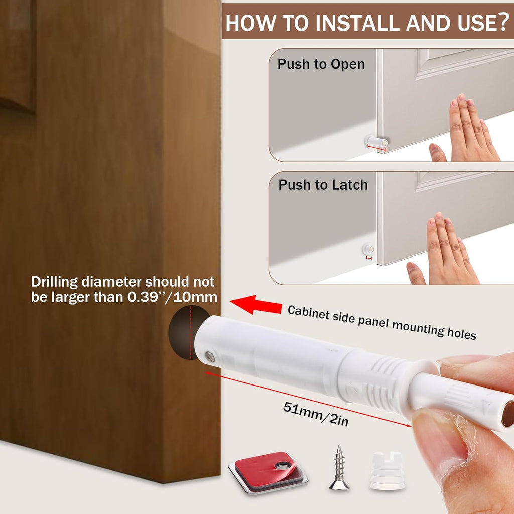 Lounsweer 50 Pack Magnetic Push Latches for Cabinet Door 2.87 Inches Short Push to Open Cabinet Hardware Pop up Lock Magnetic Latch for Closet Cupboard Wine Rack Dresser Drawer Sliding Door(White)