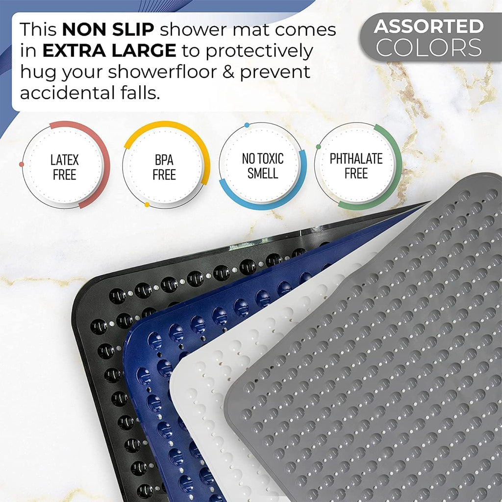 ENKOSI Extra Large Square Non Slip Shower Mat - 31 x 31-inch XL Bathroom Shower Mat - Square Shower Matts for Shower Stall Floors | Secure Suction Cups and Drain Holes (31x31 Mint Green)
