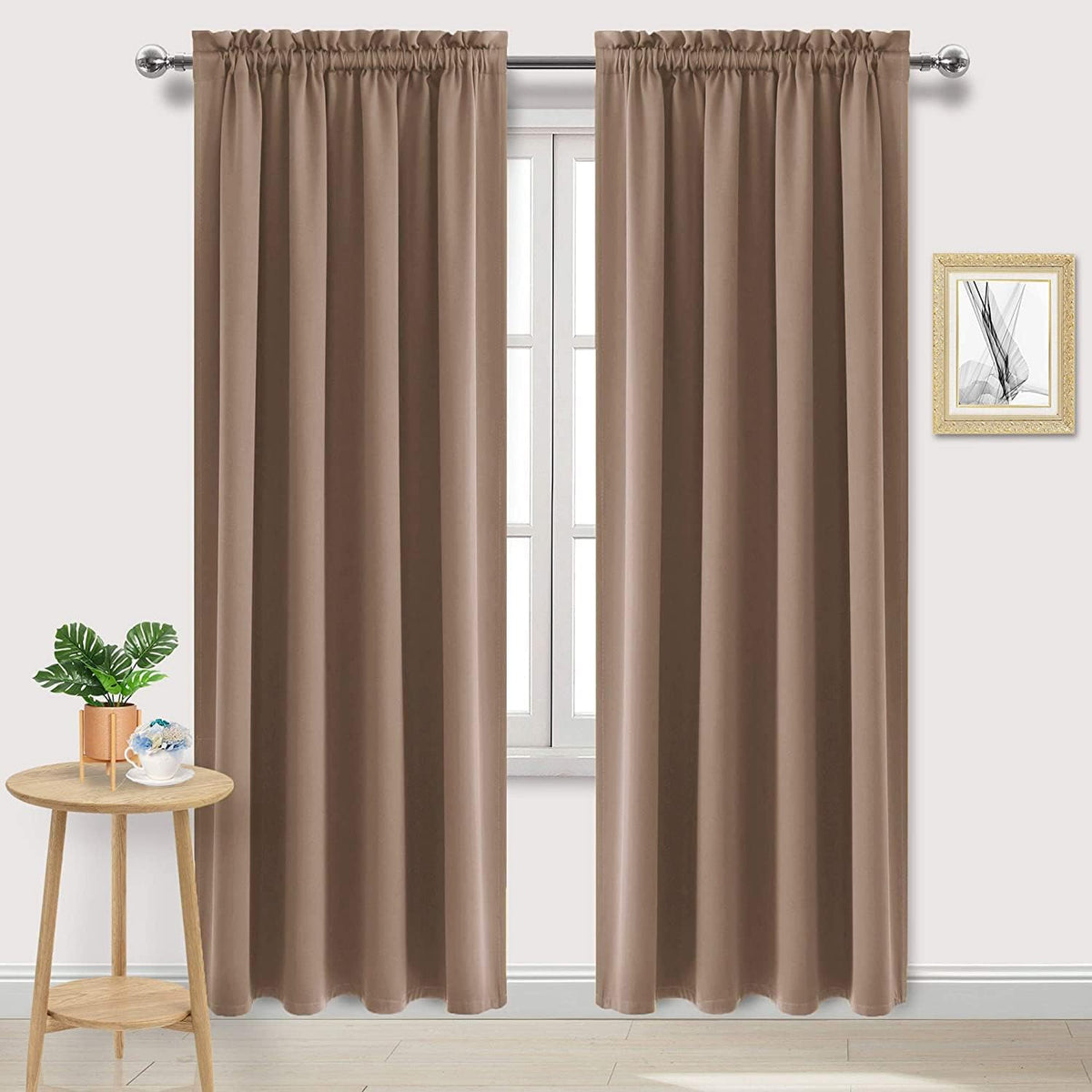 DWCN Blackout Curtains Room Darkening Thermal Insulated Bedroom Curtains Window Curtain Panels, 52 x 84 inches Long, Set of 2 Khaki Rod Pocket Drapes