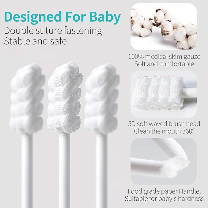 dearlomum Baby Tongue Cleaner, Newborn Toothbrush, 48PCS Disposable Infant Clean Mouth,Gauze Gum Cleaner Baby Oral Cleaning Stick Dental Care for 0-36 Month