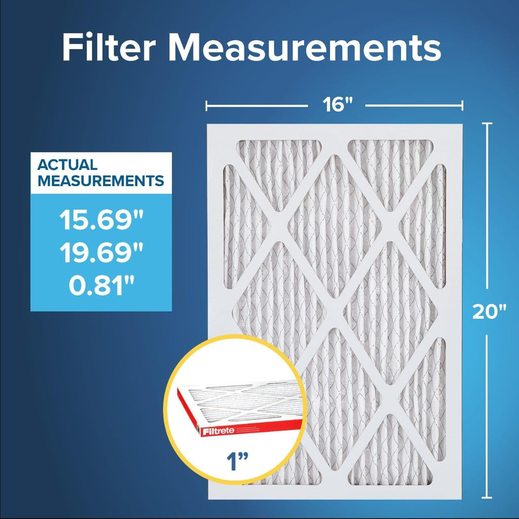 Filtrete 16x20x1 AC Furnace Air Filter, MERV 11, MPR 1000, Micro Allergen Defense, 3-Month Pleated 1-Inch Electrostatic Air Cleaning Filter, 6 Pack (Actual Size 15.69 x 19.69 x 0.81 in)
