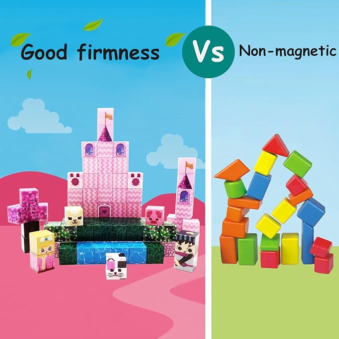 Magnetic Blocks Princess Castle Magnet Cubes 100Pcs Montessori Building Block Sets STEM Sensory Construction Toys for Boys Girls Ages Kids 3-12 Birthday Party Gifts