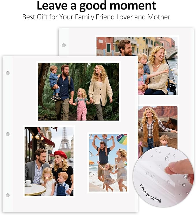 Zesthouse Photo Album Refill Pages for 3 Ring (10 Pack), 16 in Photo Albums Self Adhesive Pages Holds 8x10 5x7 4x6 2x3 Photos or Recipe Cards