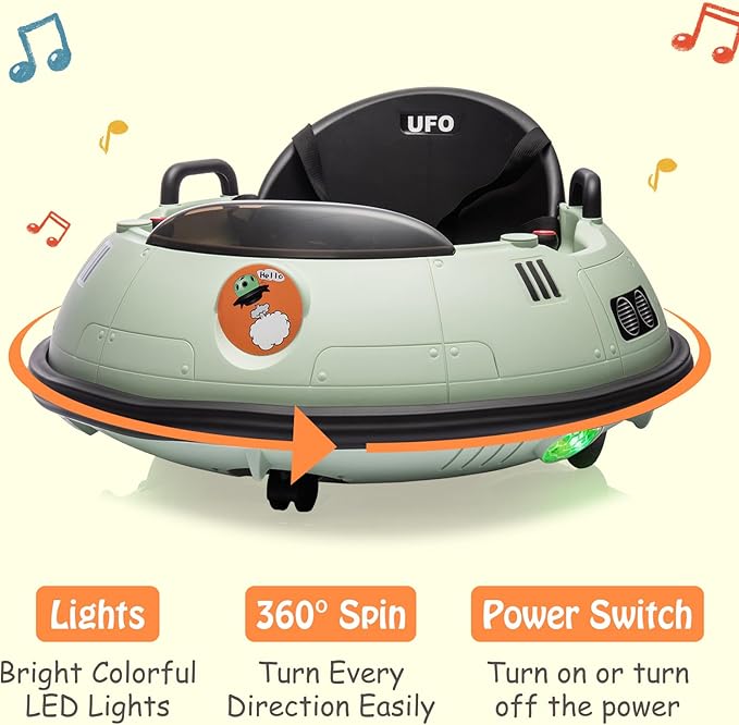 12V Electric Ride on Bumper Car for Toddlers, Kids Bumper Car with Remote Control, 360 Degree Spin, LED Lights, Dual Joysticks, Safety Belt for 18+ Months Kids, Green