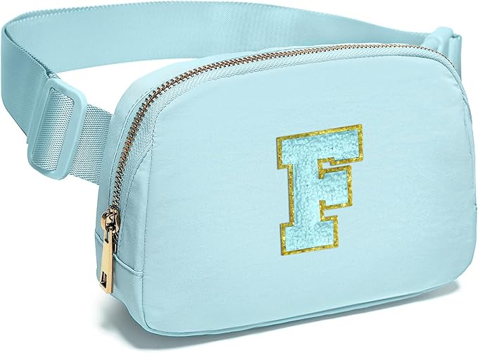 Gitus Gifts for 8 9 10 11 12 Year Old Girls Belt Bag Fanny Pack Crossbody Bags with Initial Letter Patch Cute Stuff Birthday Gifts for Teen Girls Women Personalized Trend Stuff (Icing Blue-F)