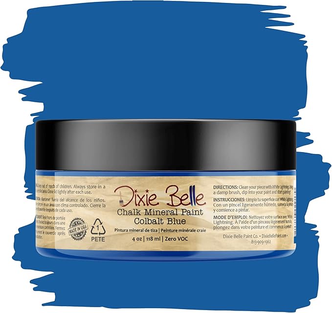 Dixie Belle Paint Company Chalk Finish Furniture Paint - Cobalt Blue (4oz) - Matte Vibrant Blue Chic Chalk Mineral DIY Furniture Paint