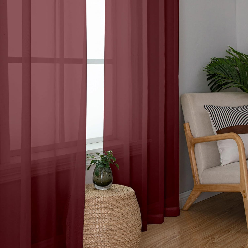 Chyhomenyc Burgundy Sheer Curtains 78 Inches Long 2 Panels Set for Living Room, Light Filtering Voile Lightweight Bedroom Curtains, Rod Pocket Solid Window Treatment Drapes, Each 42W x 78L