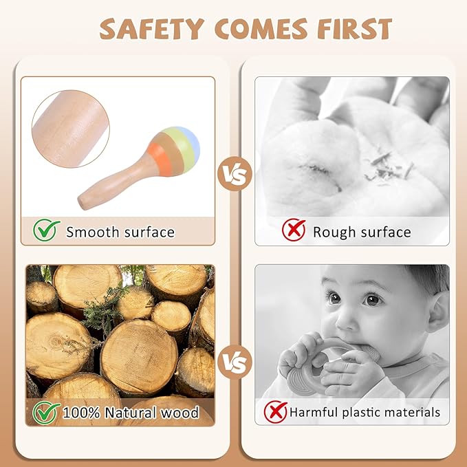 15 PCS Baby Musical Instruments Set, Toddler Musical Instruments Montessori Natural Wooden Percussion Instruments Music Toy Set with Wooden Puzzles, CPC Certified Music Toys for Toddlers 1-6