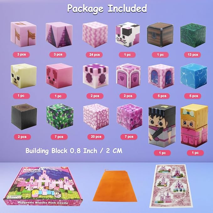 Magnetic Blocks Princess Castle Magnet Cubes 100Pcs Montessori Building Block Sets STEM Sensory Construction Toys for Boys Girls Ages Kids 3-12 Birthday Party Gifts