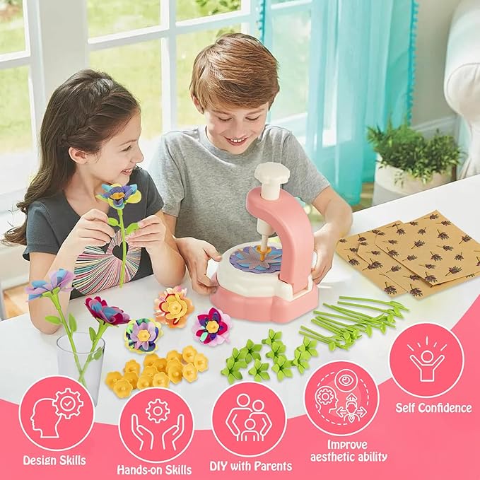 VROGTIK DIY Arts and Crafts Kits for Kids, Educational Toys for 3 4 5 6 7 8 9+ Year Old Girls, Fabric Flower Bouquets Toys Birthday Gifts for 3-12 Years Old Kids Build Your Own Flowers