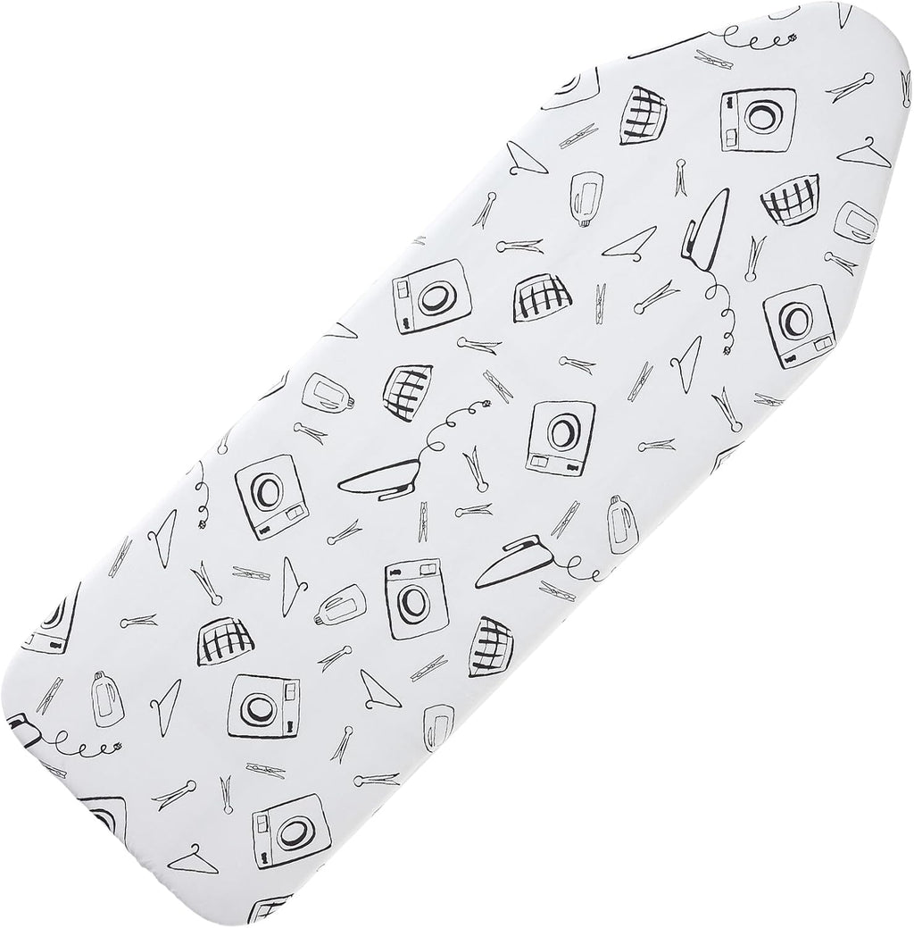 Extra Wide Ironing Board Cover and Pad 18 x 54 inch Heat Reflective with Hook and Loop Fasteners, Thick Padding with Elasticized Edges, 3 Layers Iron Board Cover (White)