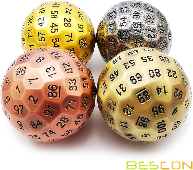 Bescon Solid Metal 100 Sided Dice, Game Dice D100, Giant Polyhedral Metal 100 Sides Dice 50MM in Diameter (1.97in), Ancient Silver