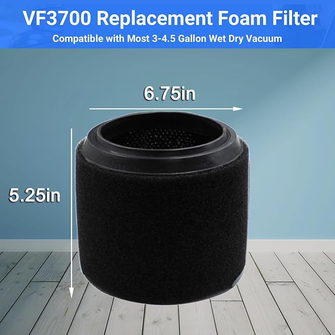 2 Pack VF3700 Filter Compatible with Rigid Vac 3-4.5 Gallon Vacuum Cleaners, Wet Application Foam Filter Fit WS0301VA WS0400DE WS14045