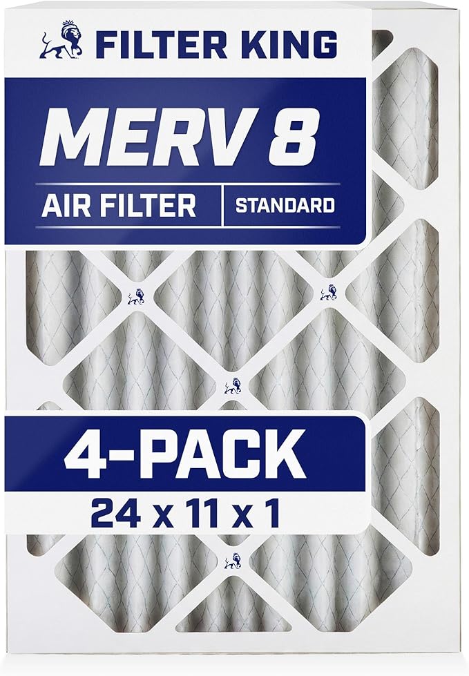 Filter King 24x11x1 Air Filter | 4-PACK | MERV 8 HVAC Pleated A/C Furnace Filters | MADE IN USA | Actual Size: 24 x 11 x .75"