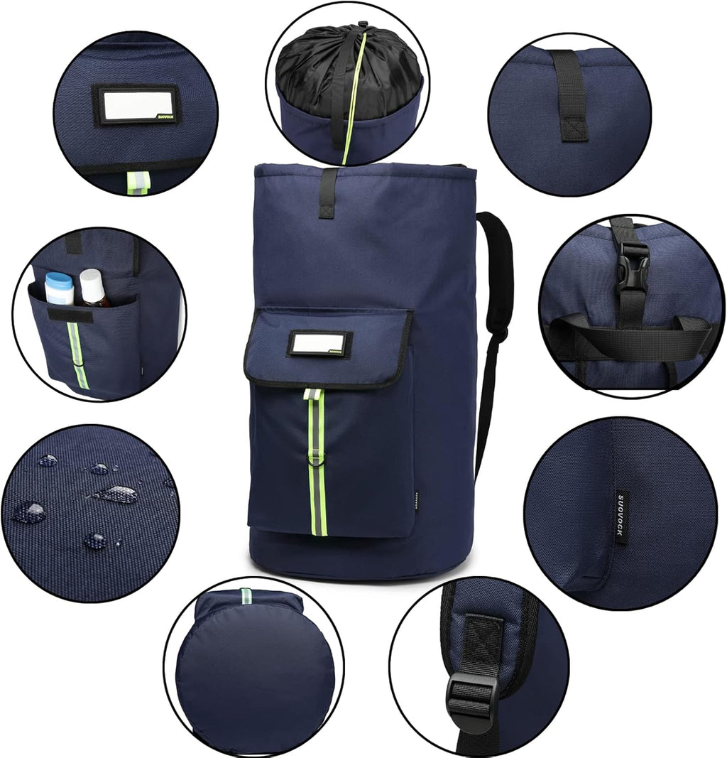 laundry bag backpack,extra-large heavy duty laundry bags,laundry backpack for college students,drawstring closure (Dark blue laundry bag backpack)