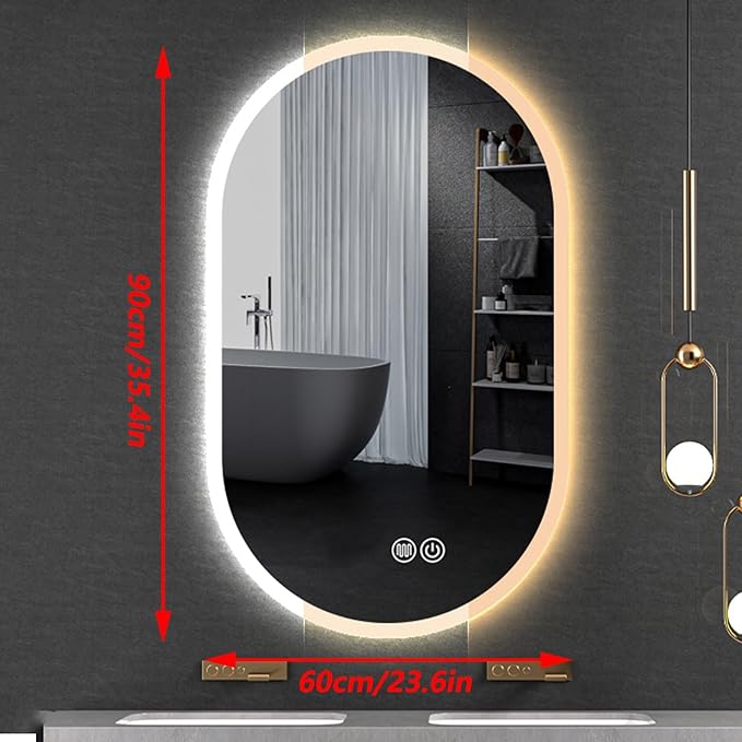 Irregular Bathroom Mirror with 3 Colour LED Light, Wall Mounted Makeup Mirror with Touch Switch and Demister Pad, Energy-Saving LED Smart Mirrors, Dimmable(C,23.6 * 35.4in/60 * 90cm)