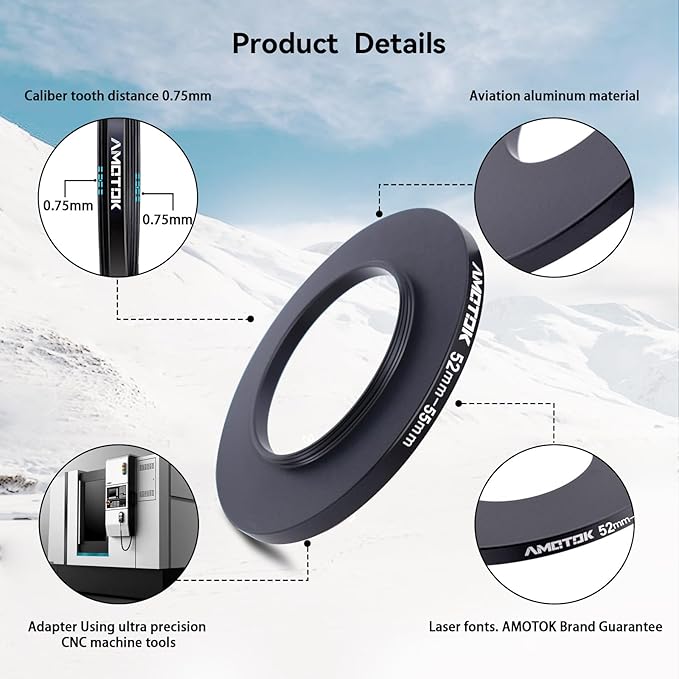 52mm Lens to 55mm Camera Lens Adapter,52mm-55mm Filter Step up Ring Adapter Ring,Compatible All 55mm Filter Accessory.Made from CNC Machined