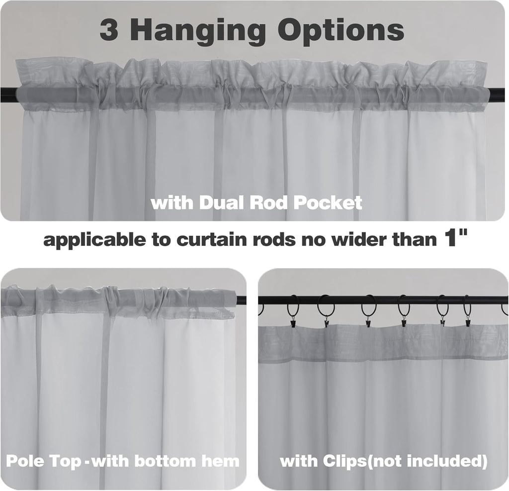 Chyhomenyc Light Grey Sheer Curtains 72 Inch Length 2 Panels, Light Filtering Soft Airy Rod Pocket Voile Window Curtain Drapes for French Door Bedroom Living Room, Each 42Wx72L Inches