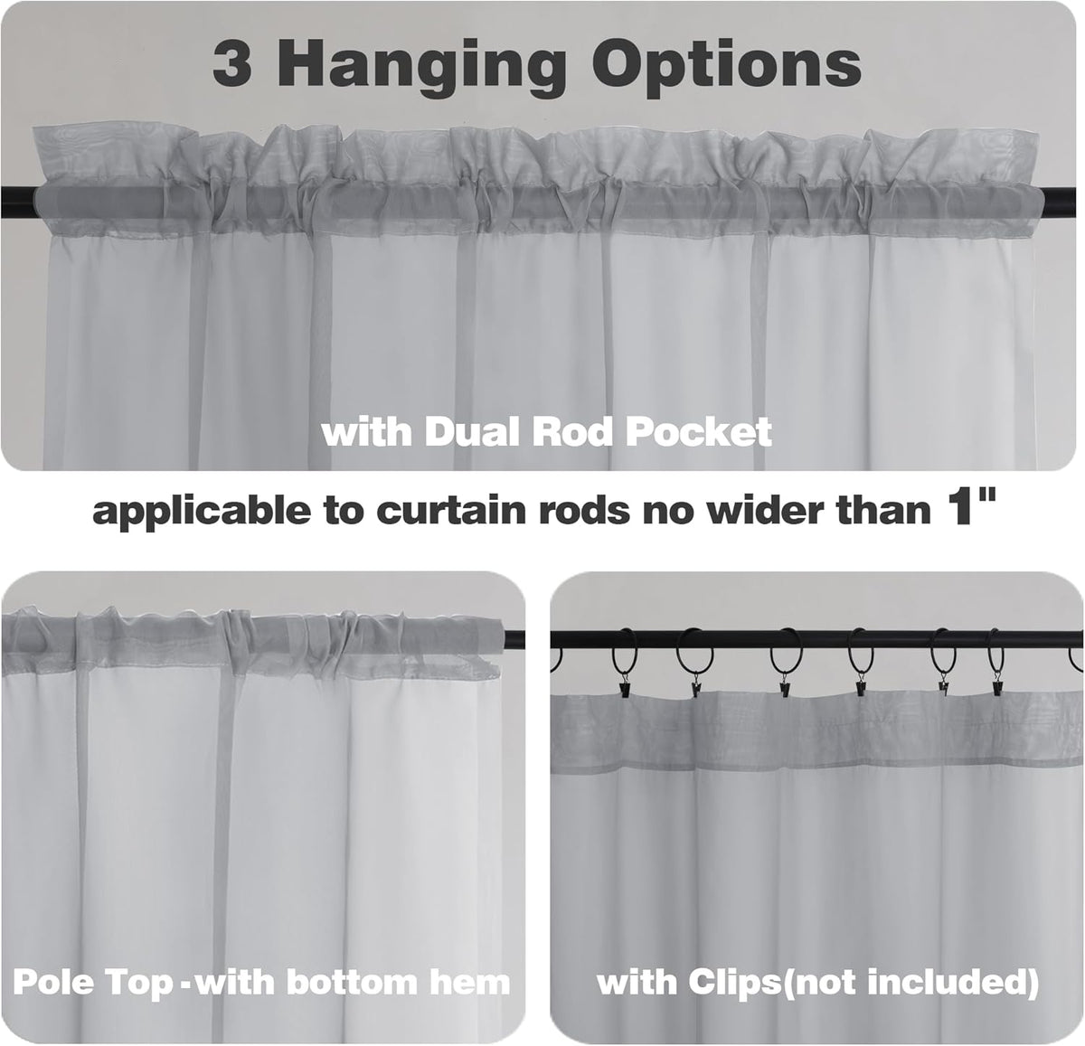 Chyhomenyc Light Grey Sheer Curtains 72 Inch Length 2 Panels, Light Filtering Soft Airy Rod Pocket Voile Window Curtain Drapes for French Door Bedroom Living Room, Each 42Wx72L Inches