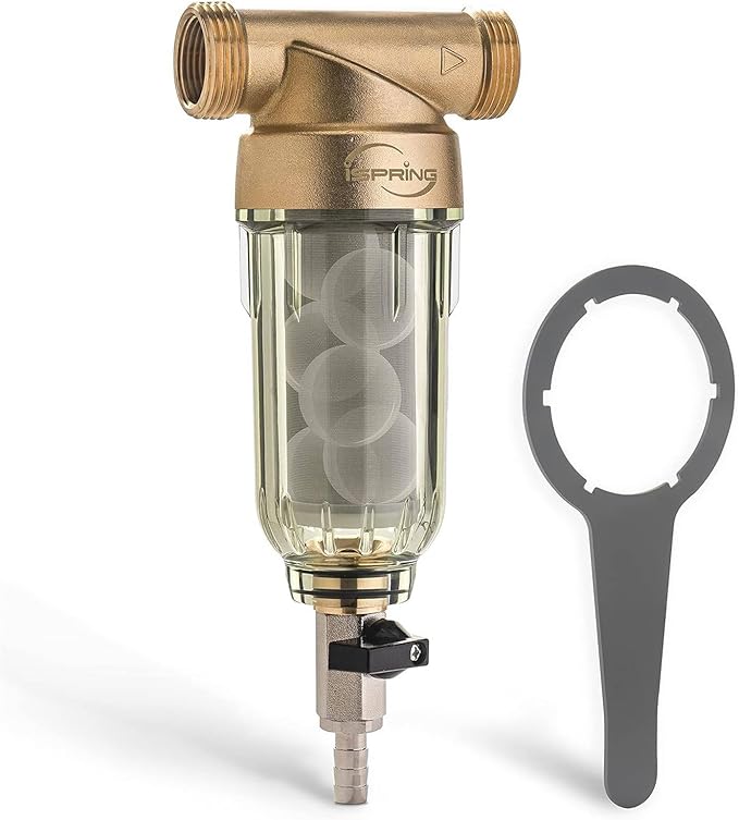 iSpring WSP-200SL Reusable Whole House Spin Down Sediment Water Filter, Siliphos Helps Prevent Scale and Corrosion, 1" MNPT + 3/4" FNPT, 200 Micron