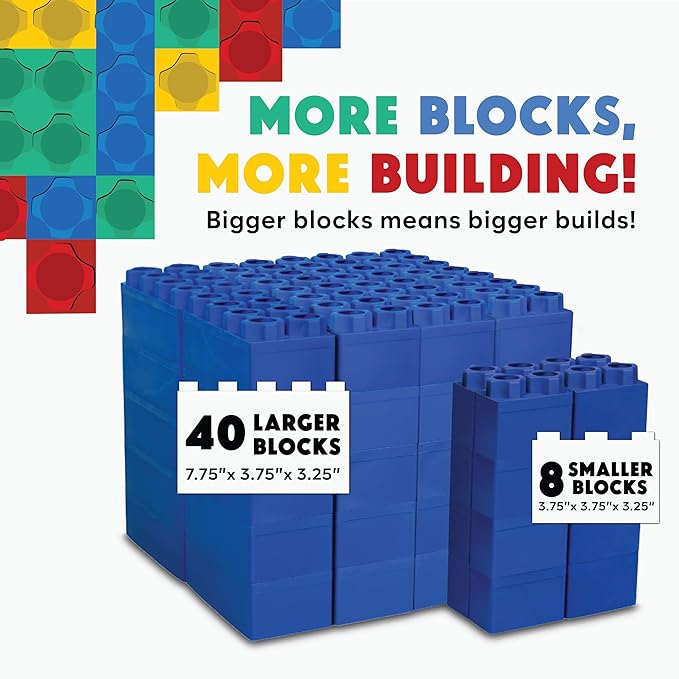 Big Blocks for Kids Ages 4-8 — Indoor & Outdoor Blocks Kids Games — Blue Large Building Blocks - 48 pc