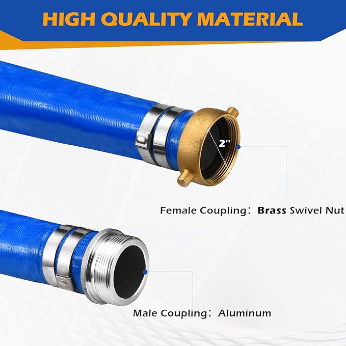 2" x 100 ft Discharge Hose for Swimming Pools, Heavy Duty PVC Lay Flat Water Backwash Hose,Durable Pool Drain Hose with Aluminum Pin Lug Fittings for Water Pump And Filters