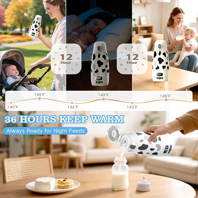 Portable Bottle Warmer for Travel,Super Fast Heating and Charging 17.5oz Large Capacity& Extended Battery Life,Bottle Warmer On The Go for Baby Essentials