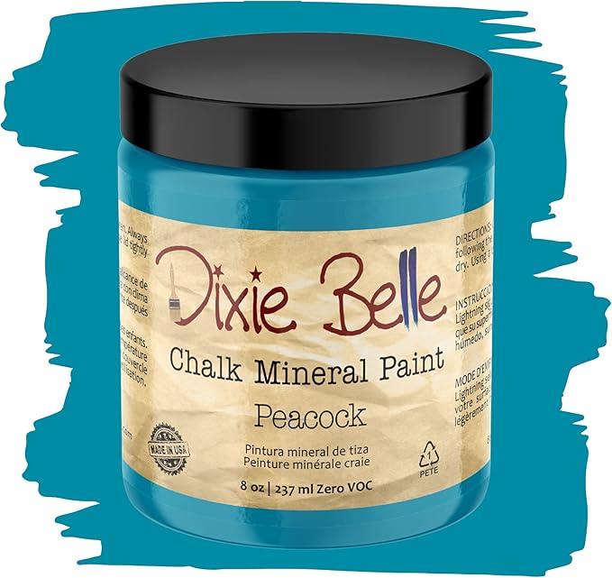 Dixie Belle Paint Company Chalk Finish Furniture Paint - Peacock (8oz) - Matte True Teal Chic Chalk Mineral DIY Furniture Paint