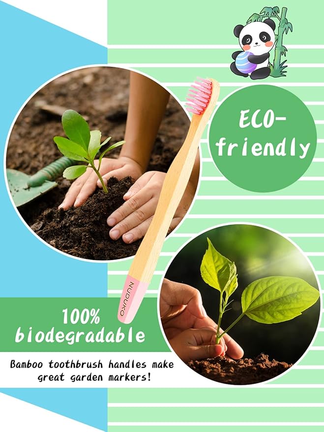 Bamboo Kids Toothbrushes (6 Pack) - Soft Bristle Organic Compostable BPA Free Toothbrush for Kids Toddler Baby Tooth Brush, Eco Friendly Natural Biodegradable Wooden Toothbrush
