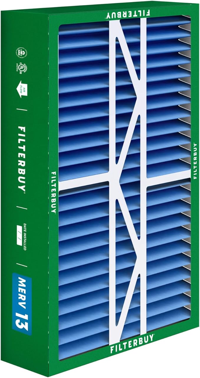 Filterbuy 16x25x5 Air Filter MERV 13 Optimal Smoke & Allergy Defense (1-Pack), Pleated HVAC AC Furnace Filters for Amana, Coleman, Goodman, Maytag, York, and More (Actual Size: 15.38 x 25.50 x 5.25)