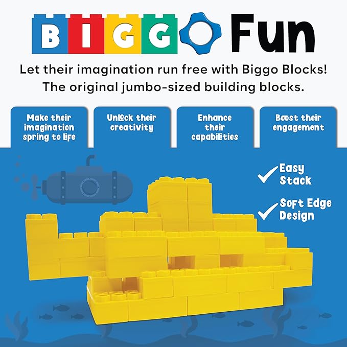 Big Blocks for Kids Ages 4-8 — Indoor & Outdoor Blocks Kids Games — Yellow Large Building Blocks - 48pc