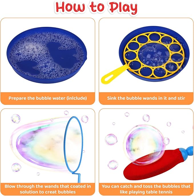 Roberly 18 PCS Big Bubble Wands Toys Set with Solution, Tray, Soft Racket, Bulk Funny Bubbles Making Toys for Kids Summer Outdoor Activities Game Birthday Party Favors