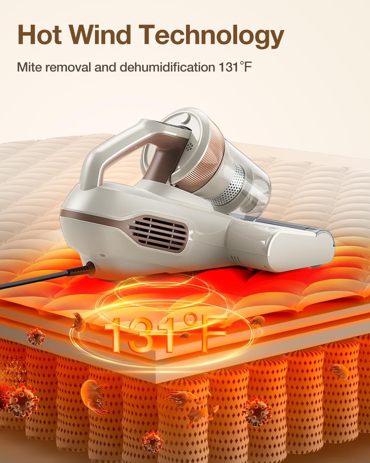 Jimmy Mattress Vacuum Cleaner, Bed Vacuum with UV & Ultrasound, High Heating, Smart Dust Sensor, 15Kpa Powerful Suction, Lightweight, Deep Clean Dust and Pet Hair in One Go(BX6 Lite, Corded)
