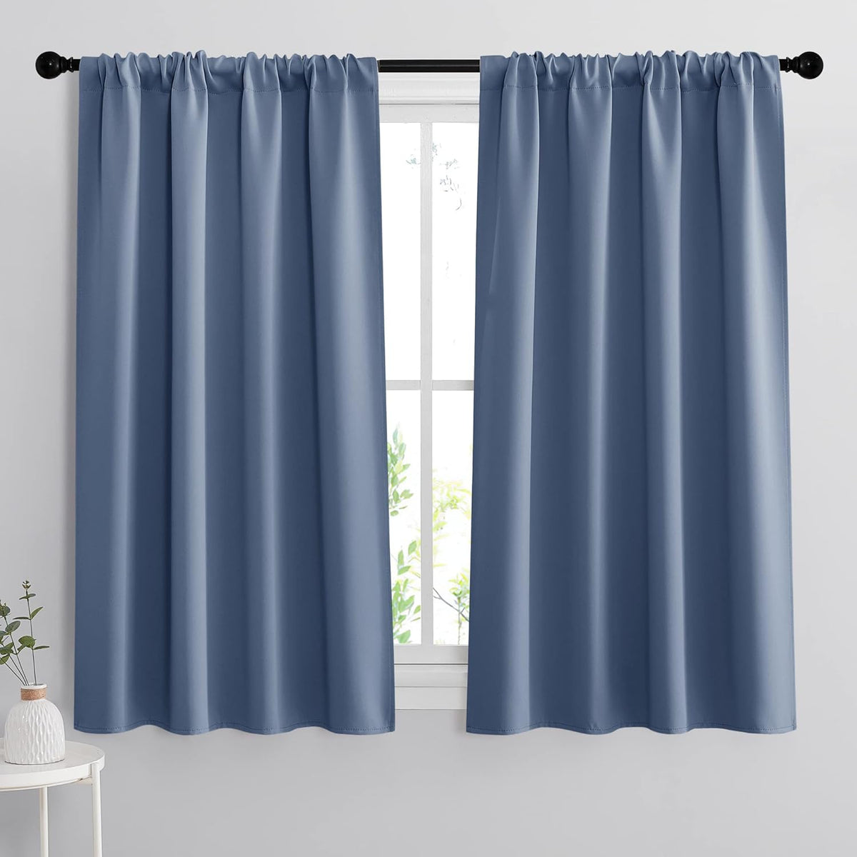 RYB HOME Blackout Closet Curtains - Thermal Insulated Noise Reducing Energy Efficiency Small Window Decor for Kitchen Bedroom Bathroom, 42 inches Wide x 54 inches Long, Stone Blue, 1 Pair