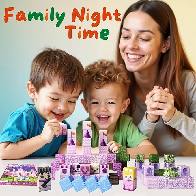 Magnetic Blocks Princess Castle Magnet Cubes 100Pcs Montessori Building Block Sets STEM Sensory Construction Toys for Boys Girls Ages Kids 3-12 Birthday Party Gifts