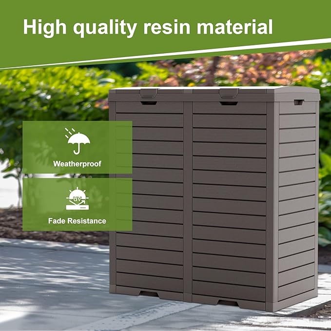 62 Gallon Outdoor Trash Can with Tiered Lid and Drip Tray,Waterproof Resin Waste Bin Indoor,Durable,Stylish,Lightweight Garbage Bin for Patio,Kitchen,Backyard and Office(Grey)