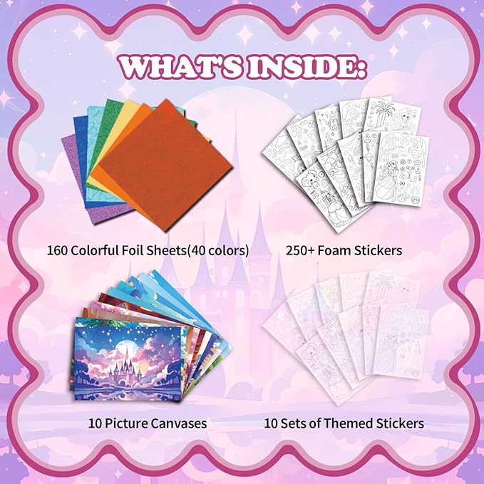 ManeFoodou Foil Fun - Princesses No Mess Art for Kids, Craft Kits & Supplies, DIY Creative Activity, Travel Toys, Birthday Gifts for Ages 4, 5, 6, 7-12