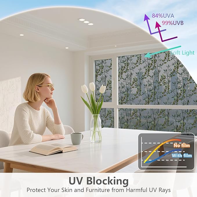 NINETREX One Way Window Privacy Film, Daytime Privacy Static Cling Sun Blocking Anti UV Reflective Window Tint for Home and Office 35.4 x 78.7 inches, Black Silver Leaf