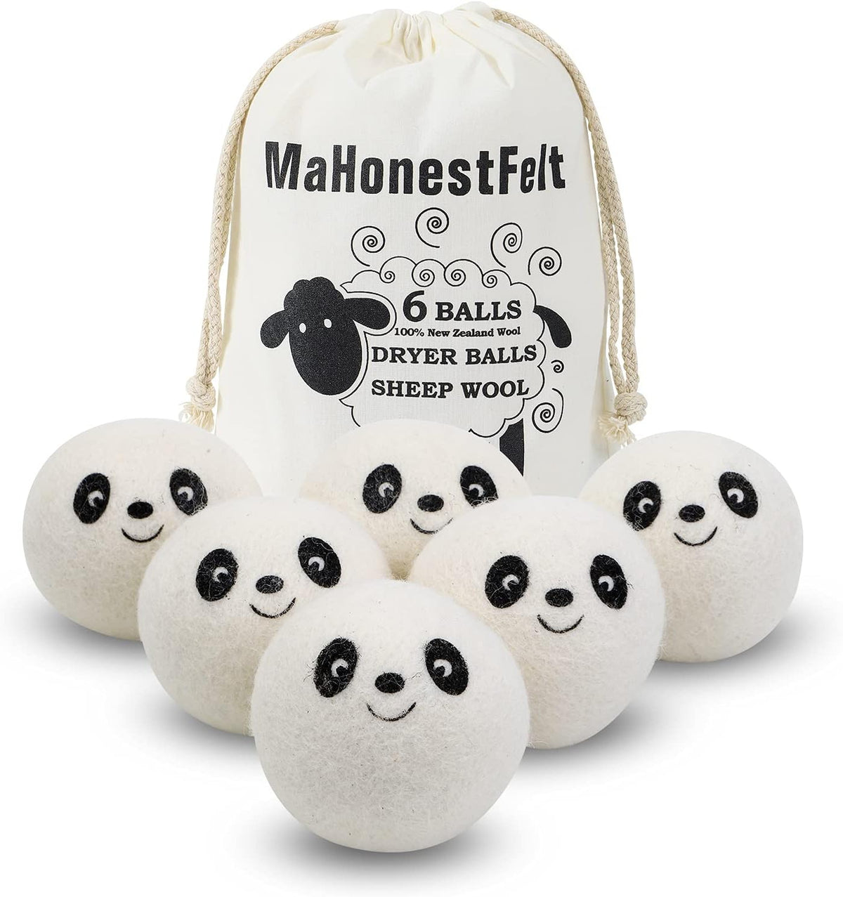 Wool Dryer Balls - Natural Fabric Softener, Reusable, Reduces Clothing Wrinkles and Saves Drying Time. Handmade Fair Trade No Lint Fabric Softener White (Pack of 6)
