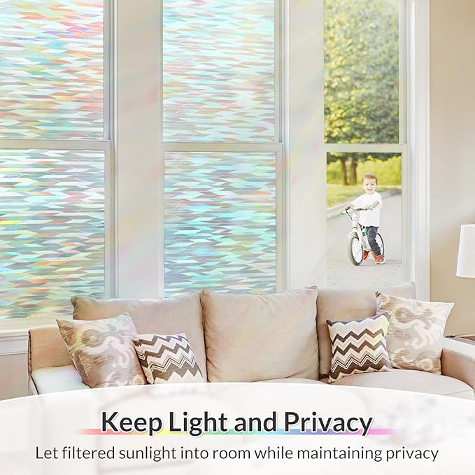rabbitgoo Window Privacy Film with Installation Tools, Stained Glass Window Film Rainbow Prism Decorative Glass Clings for Home Decor, Static Cling Covering Sun Blocking, 35.4" x 157.4"