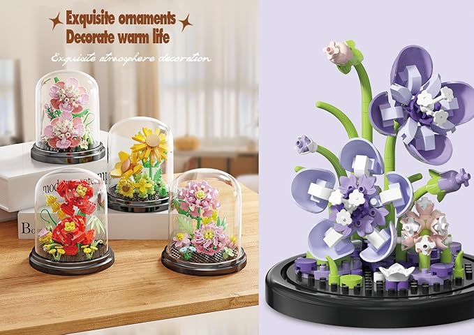 Lily Bloom Home Bouquets Dust Cover Set Building Toy Creative Assembly Bonsai Tree, Ideal for Valentine's Anniversaries Birthday