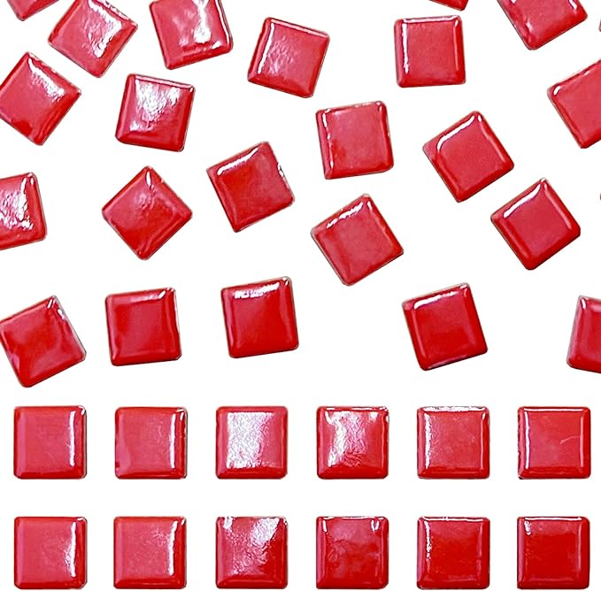 50 Pieces Red Mosaic Tiles for Crafts 1" Ceramic Tiles Assorted Colors Square Ceramic Mosaic Project Supplies for Photo Frame Mosaic Stepping Stones Bath Old Pool Furniture Decor