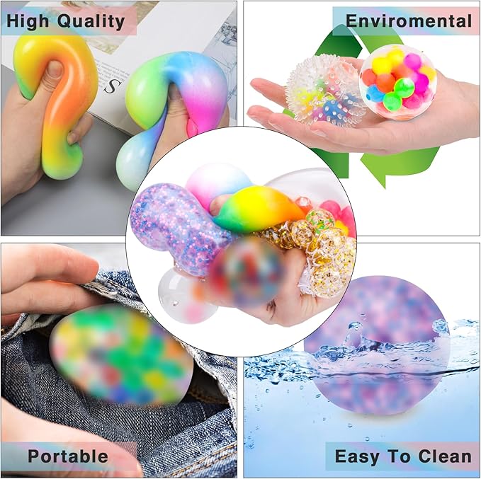 Stress Balls Set, Squishy Stress Ball, 8 Pack Stress Relief Ball for Adults, Squeeze Ball for Anxiety and Stress Relief