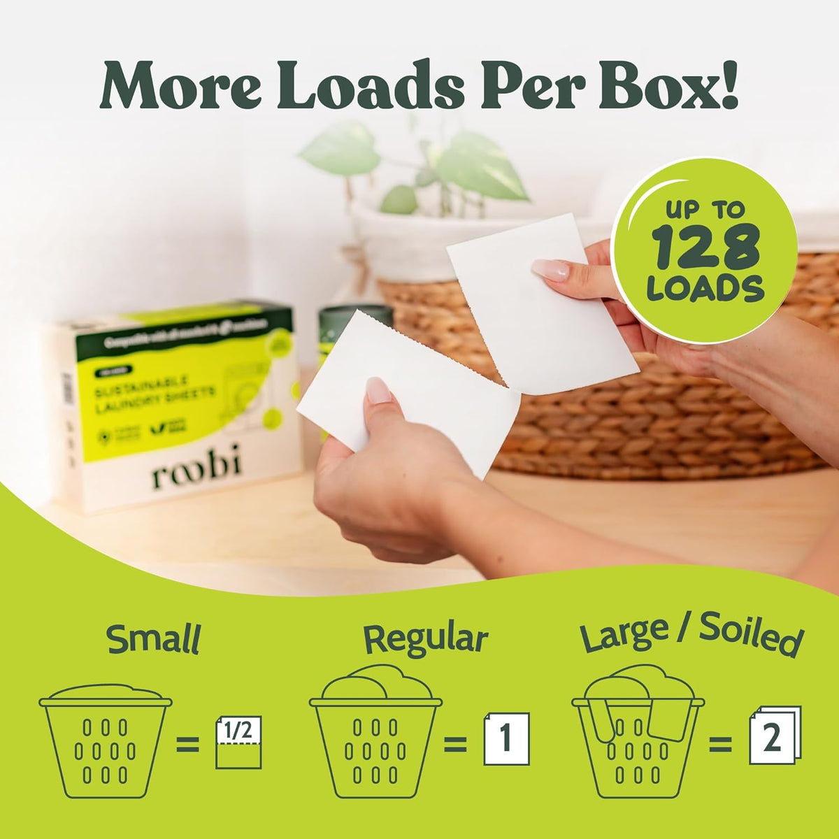 Roobi Laundry Detergent Sheets. Up to 128 Loads, Liquidless Detergent. Carbon Neutral, 100% Vegan & Sustainable Linen Breeze Scent.